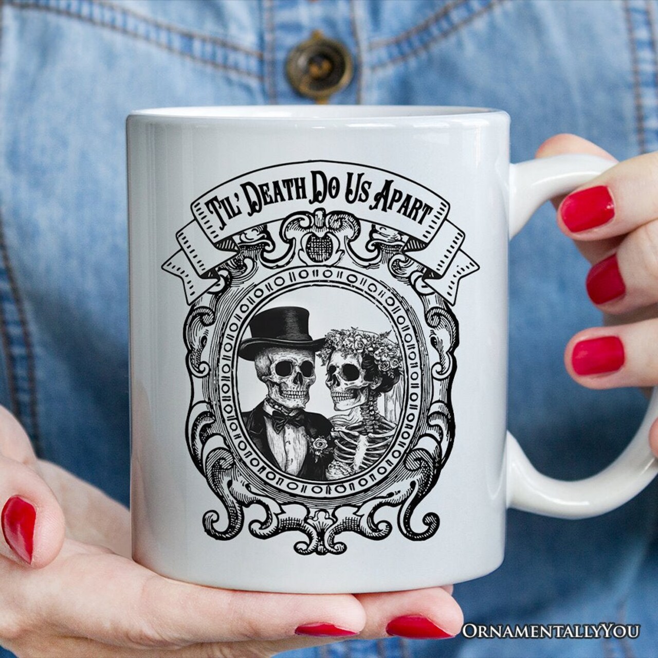 Vintage Skeleton Lovers Til' Death Do us Apart, Mug, Classic Antique Halloween Gift for Couples